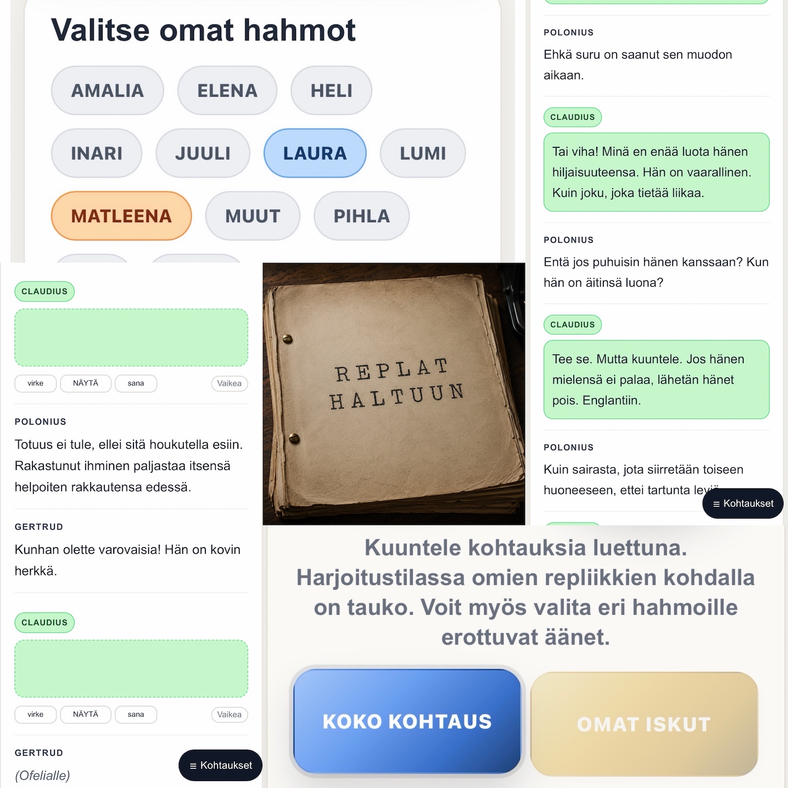 Replat haltuun -sovelluksen näkymä